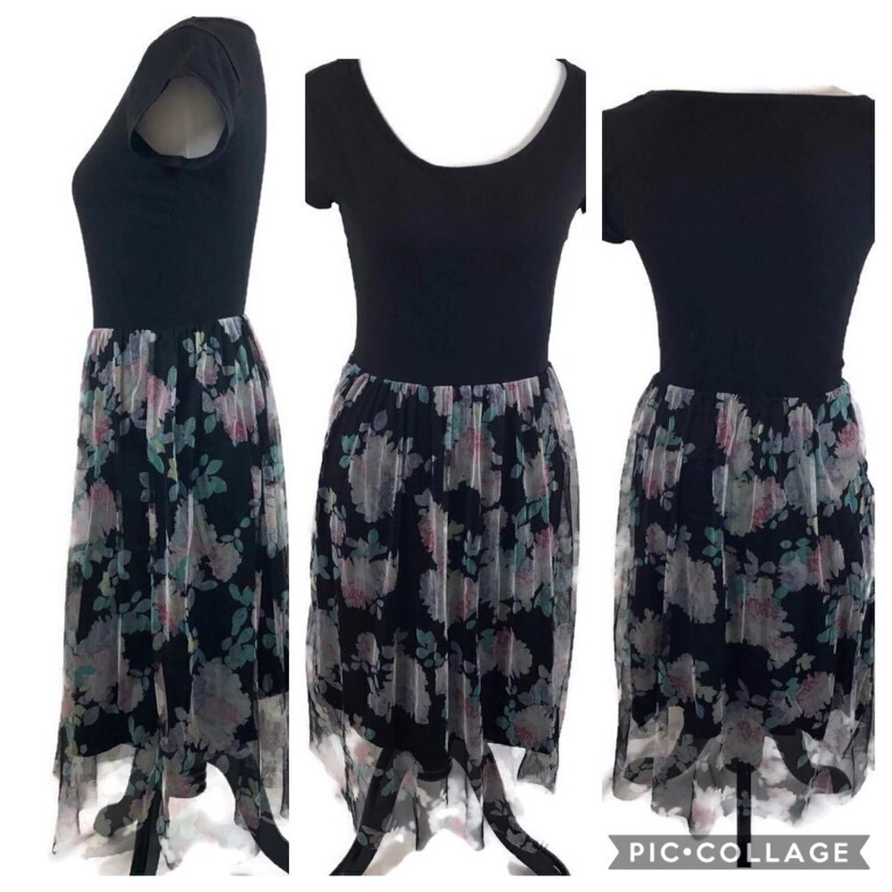 Lauren Conrad Black and Floral Dress‎ Size Small
